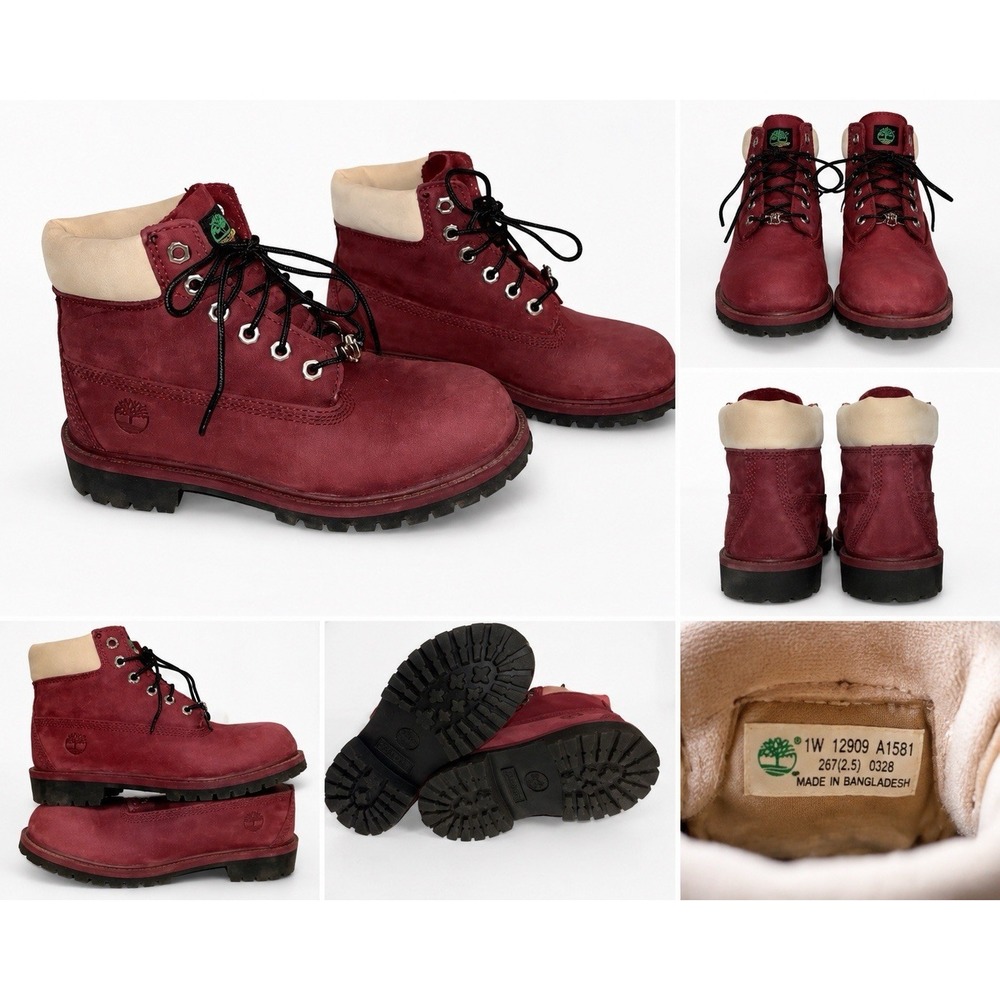 Timberland Kids Burgundy Waterproof Nubuck Lace Up Boots Youth Size 1